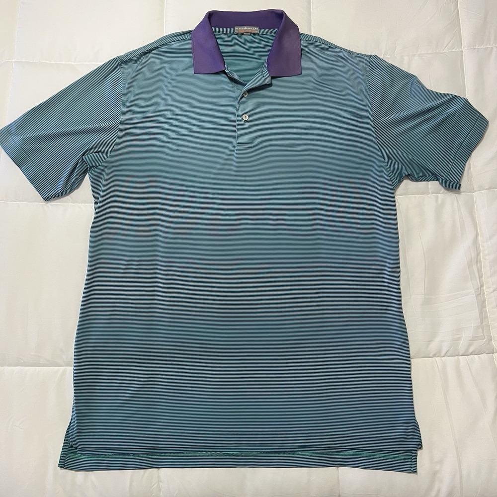 Peter Millar Men's Summer Comfort Striped Golf Polo Shirt Blue/Purple, Large
